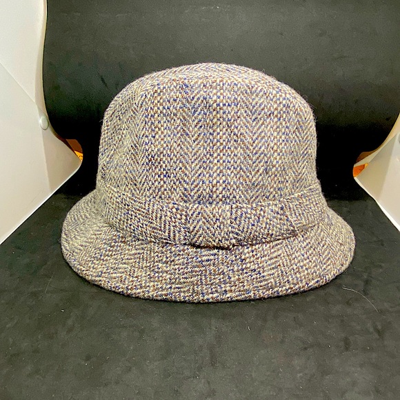 Brown Gray Blue made in Britain Tweed 100% Wool Hat 7 3/8 men’s - Picture 1 of 8